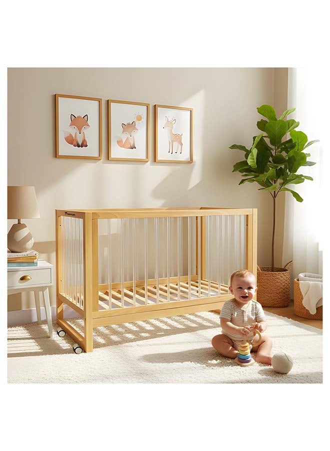 TEKNUM Prism 4in1 Acrylic Convertible Crib w/ mattress - Natural Brown - Image 4