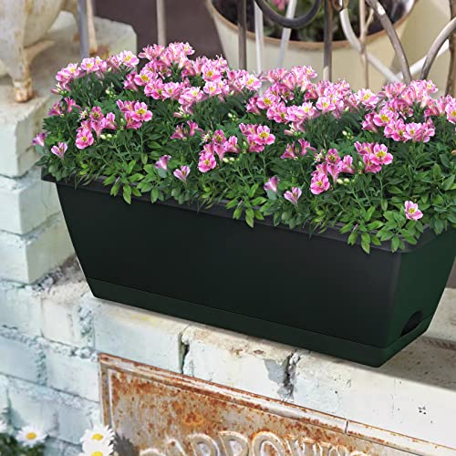 CHUKEMAOYI Window Box Planter, 10 Pack Plastic Vegetable Flower Planters Boxes 17 Inches Rectangular Flower Pots with Saucers for Indoor Outdoor Garden, Patio, Home Decor (Black) - Image 4
