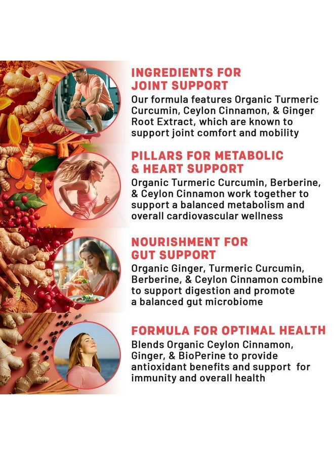 PrimeMD 5-in-1 Organic Turmeric Curcumin Supplement (4210mg) with Berberine, Ceylon Cinnamon Bioperine and Ginger Supplements for Joint, Heart, Gut, & Metabolic Support (120 ct) - Image 3