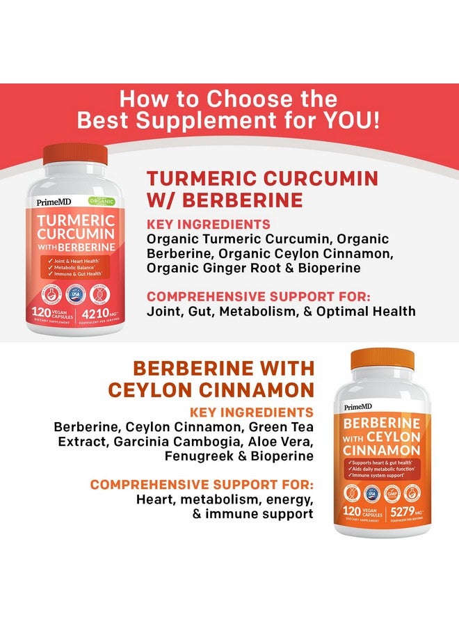 PrimeMD 5-in-1 Organic Turmeric Curcumin Supplement (4210mg) with Berberine, Ceylon Cinnamon Bioperine and Ginger Supplements for Joint, Heart, Gut, & Metabolic Support (120 ct) - Image 5