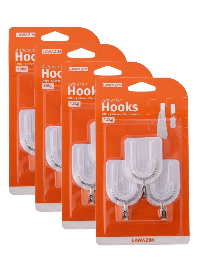 LAWAZIM Metal Head Adhesive Hooks - 4 Packs of 3 Piece - Heavy Duty Waterproof Rustproof Utility Hooks for Wall Door Bathroom Kitchen Office Removable Damage-Free Hanging U-Shaped Sticky Hooks - Image 1