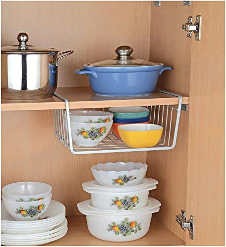 Go Hooked Go Hooked 12" Undershelf Storage Basket Under Cabinet Storage Organizer (3 Pcs, Silver)  - Image 4