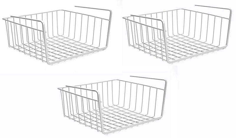 Go Hooked Go Hooked 12" Undershelf Storage Basket Under Cabinet Storage Organizer (3 Pcs, Silver)  - Image 1