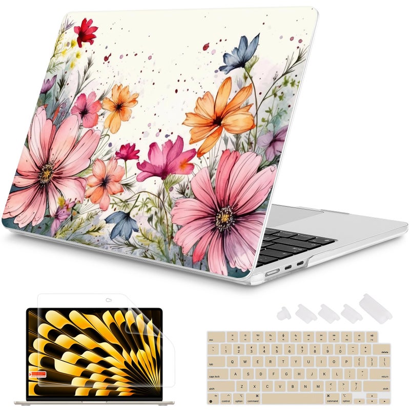 Mektron Designed For 2025/2024/2023 Macbook Air 15 Inch M4 A3241 /M3 A3114 /M2 A2941 Case  Printed Plastic Hard Shell Cover With 15.3 "" Liquid Retina Display Touch Id  Colorful Floral - Image 1