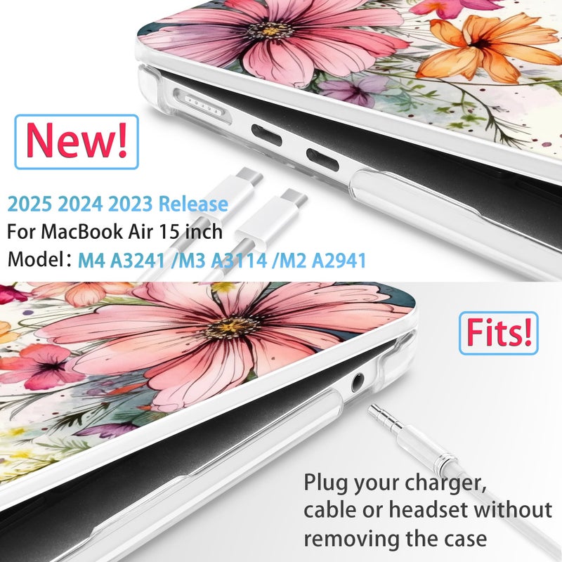 Mektron Designed For 2025/2024/2023 Macbook Air 15 Inch M4 A3241 /M3 A3114 /M2 A2941 Case  Printed Plastic Hard Shell Cover With 15.3 "" Liquid Retina Display Touch Id  Colorful Floral - Image 2