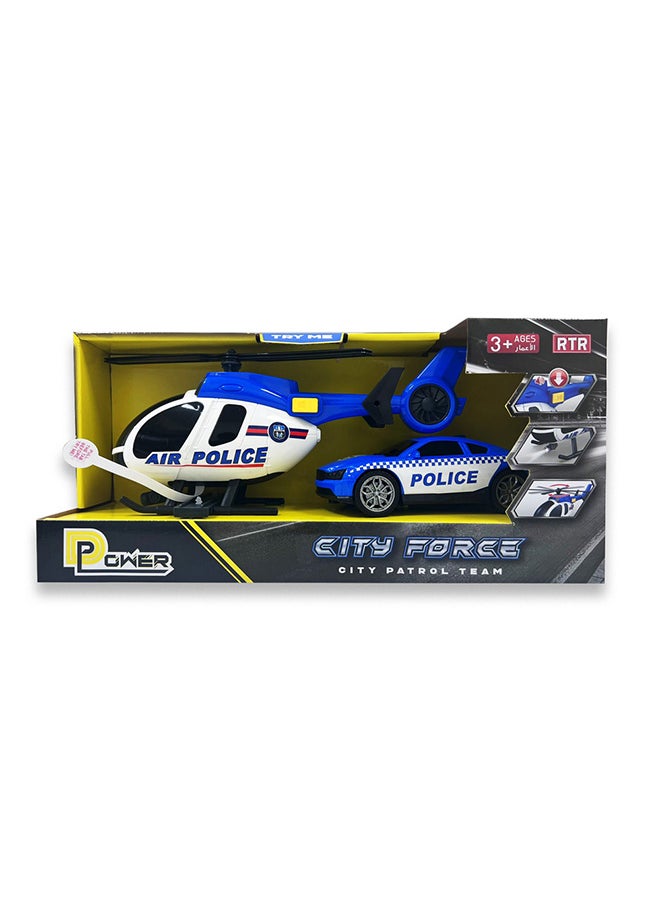 D-Power Helicopter & Sports Car 1:14 Scale Firemen Playset – Blue | Elevate the excitement with this 1:14 scale Firemen Playset |  Requires Batteries: 3x LR44 batteries included | Ideal gifts ages 3+  - Image 3