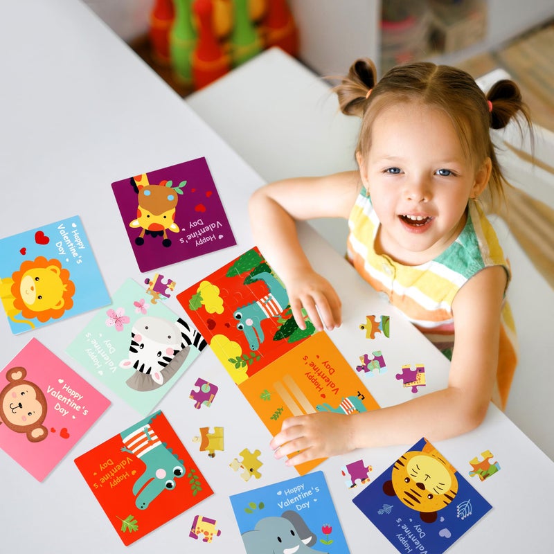 POPGIFTU Valentines Day Puzzle Cards for Kids, 27 Pack Animal Jigsaw Puzzle Cards with Envelopes & Stickers Bulk for Classroom Gift Exchange, Valentine Party Favors for School Toddlers Girls Boys Class Prizes - Image 3