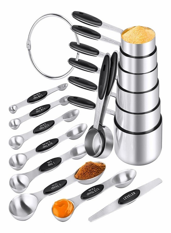 BOBIPRO Measuring Cups & Spoons Set of 16, BOBIPRO Stainless Steel 8 Nesting Measure Cups Set & 7 double-sided Magnetic Measuring Spoons Set & 1 Leveler for Dry and Liquid Ingredient - Image 1