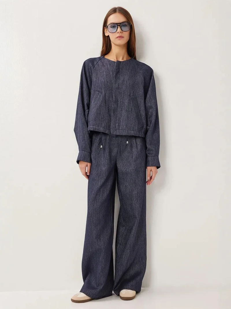 Lovely Istanbul ISTANBUL Buttoned Jacket Wide Leg Satin Look Two-Piece Set