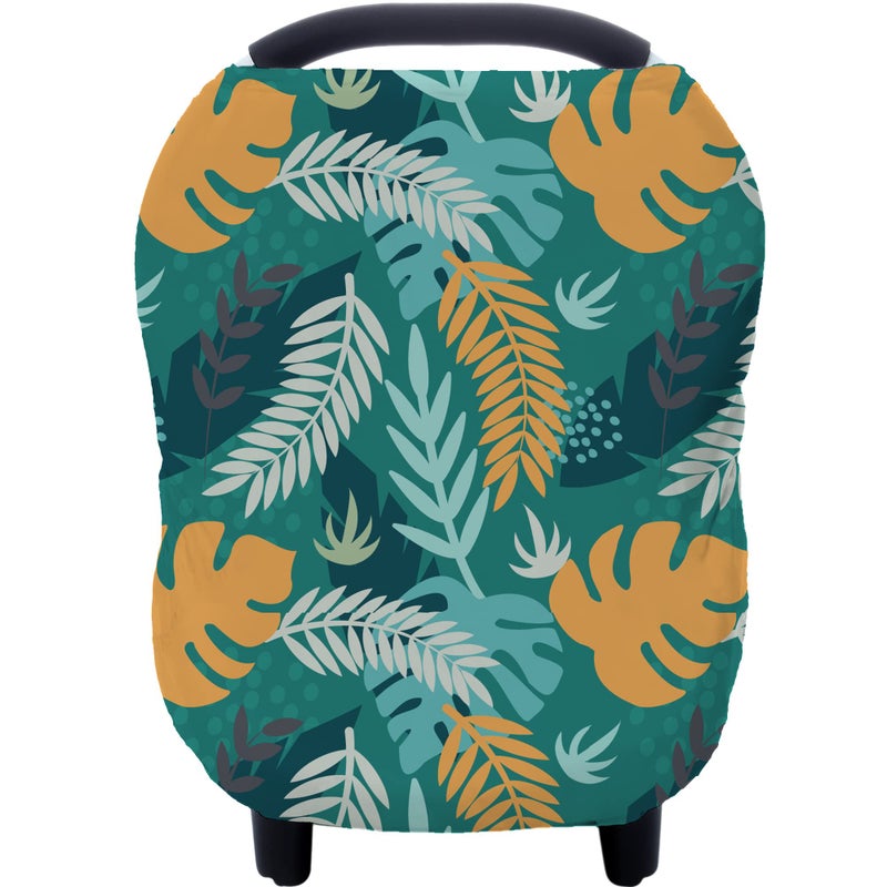 Hicoco Carseat Cover Boy and Girls - Multi-use Nursing Car Seat Canopy Cover for Breastfeeding, Infant Stroller Cover, High Chair Cover (Green Leaves) - Image 1