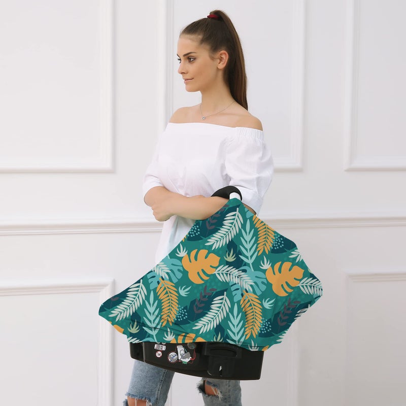 Hicoco Carseat Cover Boy and Girls - Multi-use Nursing Car Seat Canopy Cover for Breastfeeding, Infant Stroller Cover, High Chair Cover (Green Leaves) - Image 2