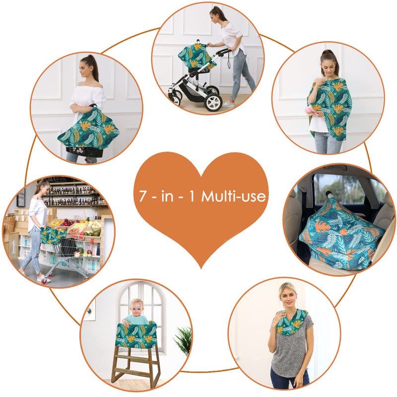 Hicoco Carseat Cover Boy and Girls - Multi-use Nursing Car Seat Canopy Cover for Breastfeeding, Infant Stroller Cover, High Chair Cover (Green Leaves) - Image 5