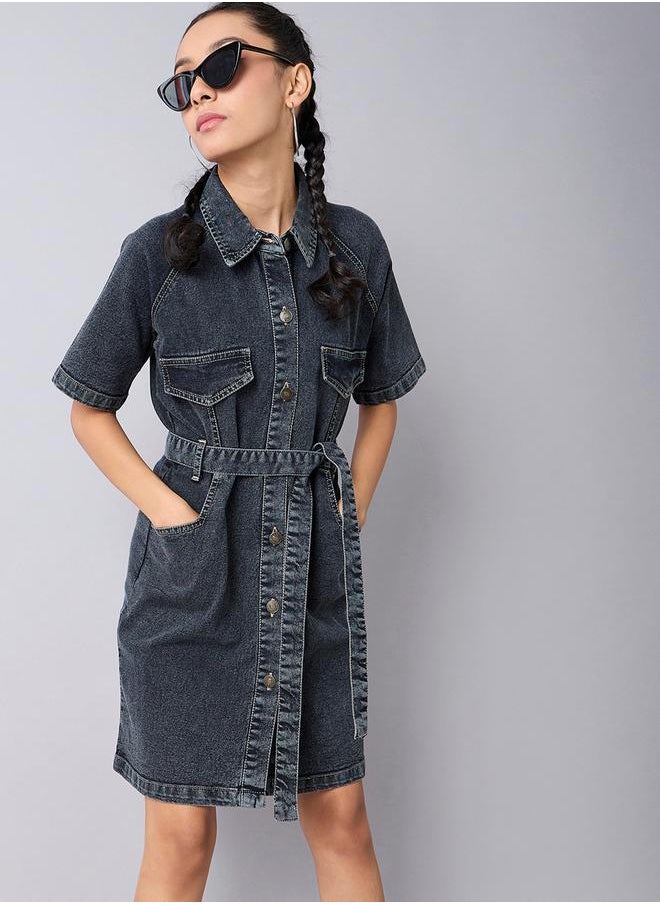 Acid Wash Denim Collared Shirt Dress with Tie Up Belt - pzsku/Z5034FEDF532F66F4C56FZ/45/_/1732386220/2ca5bd3e-0d50-4253-917f-28fb7e7c8b8e