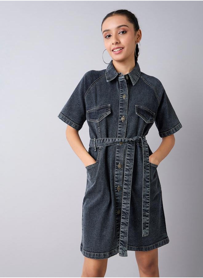 Acid Wash Denim Collared Shirt Dress with Tie Up Belt - pzsku/Z5034FEDF532F66F4C56FZ/45/_/1732386867/2f4d540e-0383-46cd-ba64-24b6143783d2