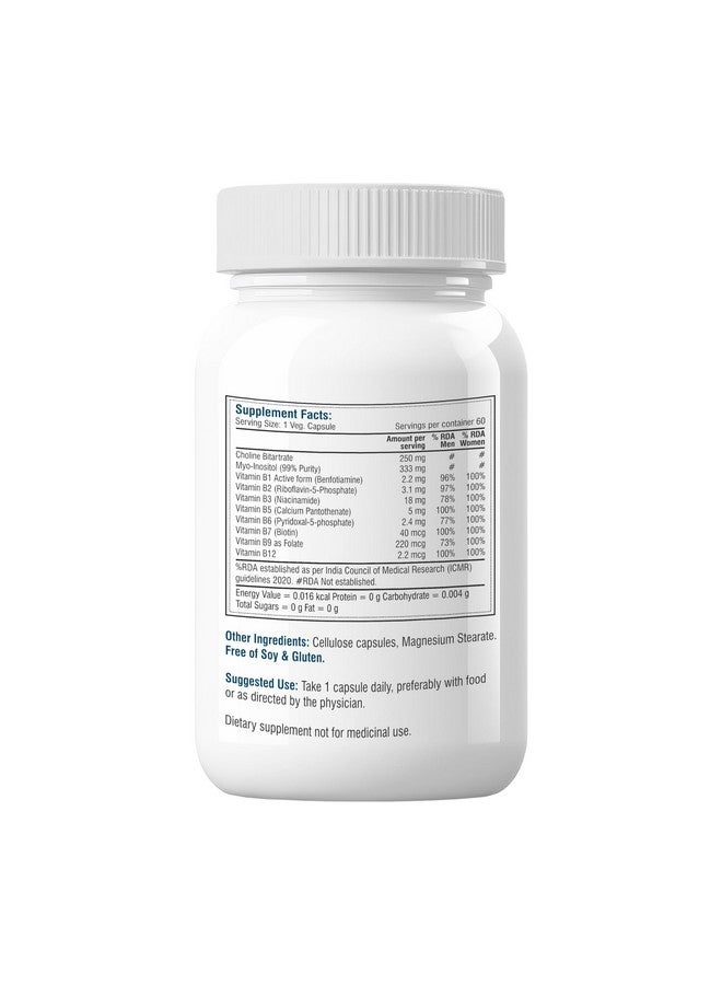 Biotrex Nutraceuticals Inositol and Choline Complex With Vitamin B Complex Vitamin B1, B2, B3, B5, B6, B7, B9 & B12, Enriched With High Purity, Advanced Nervous System & Fatty Acid - 60 Veg Capsules - Image 2