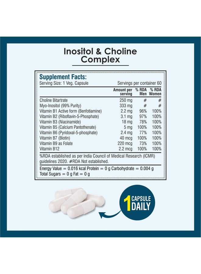 Biotrex Nutraceuticals Inositol and Choline Complex With Vitamin B Complex Vitamin B1, B2, B3, B5, B6, B7, B9 & B12, Enriched With High Purity, Advanced Nervous System & Fatty Acid - 60 Veg Capsules - Image 4