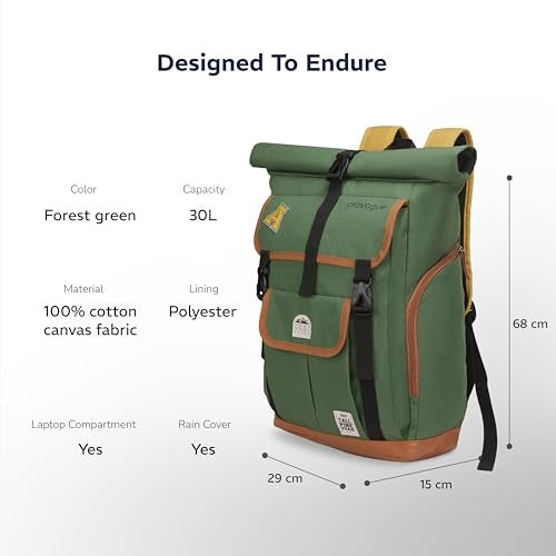 Provogue Dravik 35 litres everyday roll-top laptop backpack with 15.6 inch laptop compartment for men and women in forest green, stylish contemporary daily use college, office and outdoor bag - Image 5