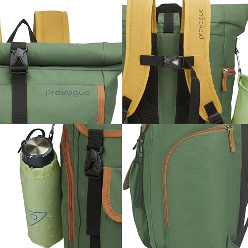 Provogue Dravik 35 litres everyday roll-top laptop backpack with 15.6 inch laptop compartment for men and women in forest green, stylish contemporary daily use college, office and outdoor bag - Image 4
