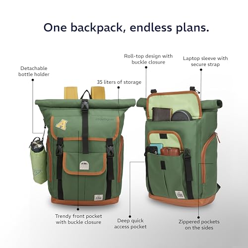 Provogue Dravik 35 litres everyday roll-top laptop backpack with 15.6 inch laptop compartment for men and women in forest green, stylish contemporary daily use college, office and outdoor bag - Image 3