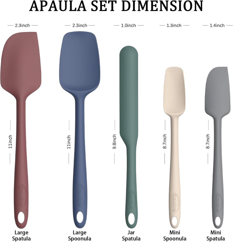 Coukre Silicone Spatula Set of 5,High Heat Resistant, Food Grade Silicone, Upgraded Extended Reinforced Handle,Dishwasher Safe, for Baking, Cooking (Pure Colorful A, Solid color) - Image 3