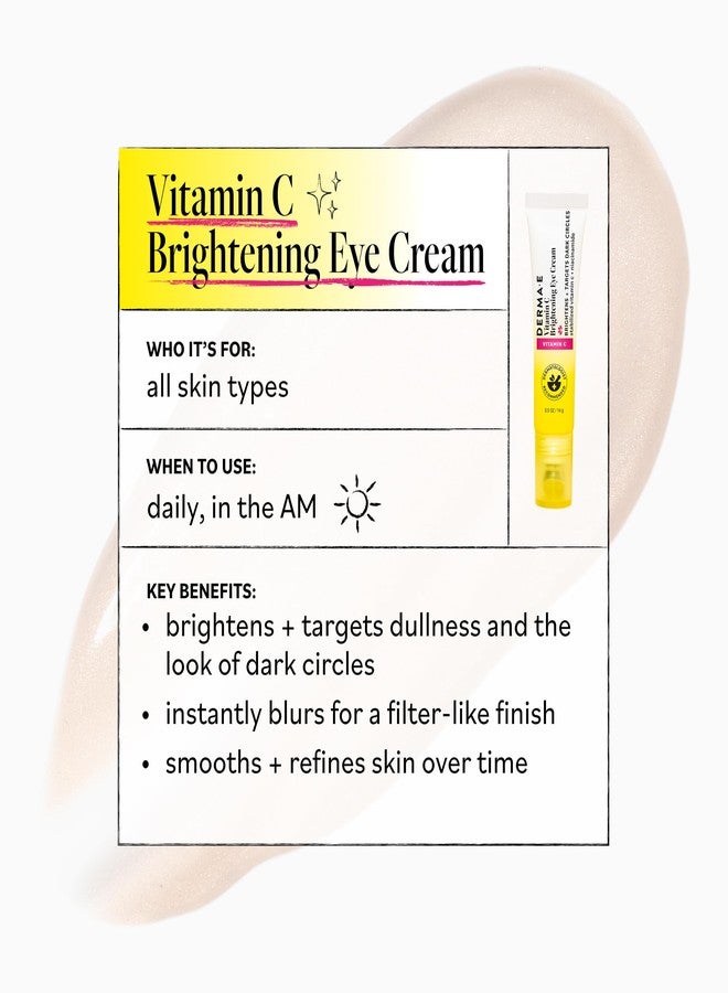 derma-e Derma E Vitamin C Brightening Eye Cream, 0.5 Fl Oz, Under Eye Cream with Niacinamide, Caffeine & Cucumber Extract, Helps Reduce Dark Circles & Puffiness, Cooling Tip Applicator, Filter-Like Finish - Image 3