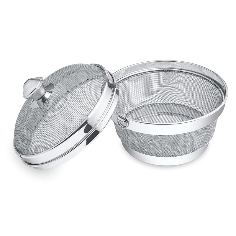 Entisia Round Fridge Basket 1 Pcs Stainless Steel Refrigerator Net Basket Box with Cover Easy to Open and Close Washing Bowl with Lid Safe for Fruit Vegetable Rice Pulse 20 - Image 1