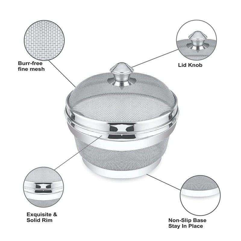 Entisia Round Fridge Basket 1 Pcs Stainless Steel Refrigerator Net Basket Box with Cover Easy to Open and Close Washing Bowl with Lid Safe for Fruit Vegetable Rice Pulse 20 - Image 4