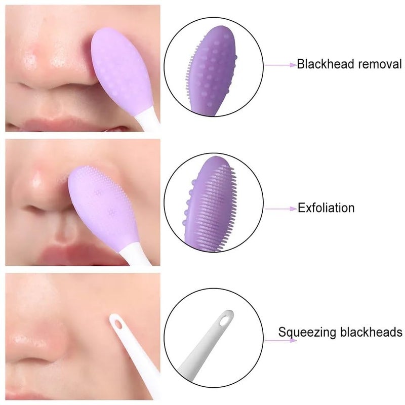 MobFest Silicone Facial Cleaning Brushes Long Handle Nose Blackhead Pore Removal Wash Exfoliating Face Clean Brush, (M, 1) - Image 3