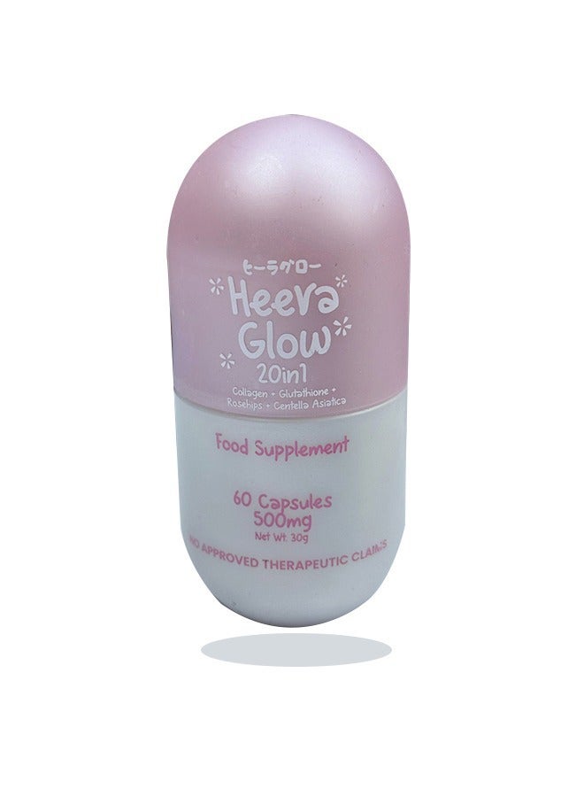 Heera Glow Heera Glow 20 In1 Collagen + Glutathione + Rosehips + Centella Asiatica 60 Capsules  - Image 1