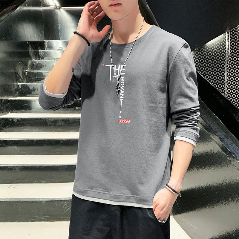Long Sleeve T-Shirt Men'S Autumn New Thin Korean Style Slim Fit Crewneck Letter Fashion Trendy Top Factory - Image 1