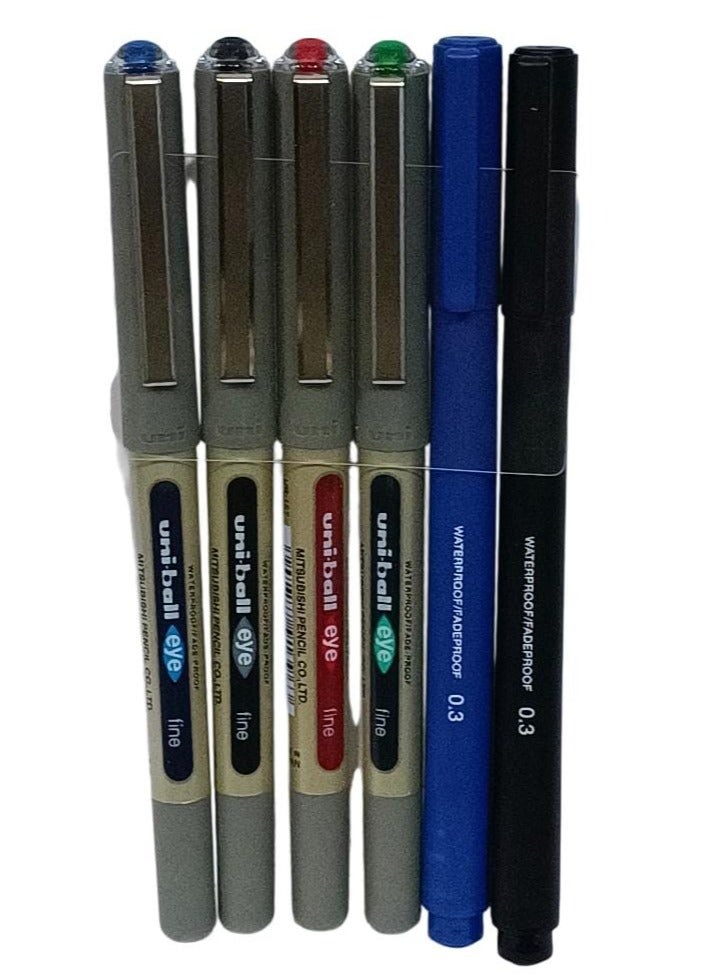 يوني بول مجموعة أقلام حبر سائل من 6 قطع متعدد الألوان - Image 1