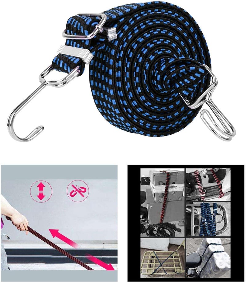 كلاراكو حبال مطاطية مسطحة قابلة للتعديل مع خطافات، أحزمة لاتكس فاخرة شديدة التحمل مع خطافات، أبازيم قابلة للتعديل، حبل مطاطي أزرق للأمتعة بطول متر واحد - Image 2