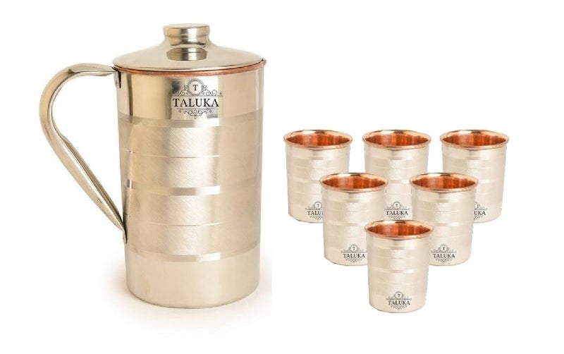 Taluka Copper Stainless Steel Jug with Glasses Set 1500 Ml MultiColor 7 Piece - Image 1