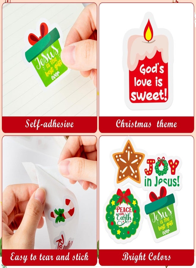 Haooryx 1000pcs Religious Christmas Sticker Rolls, 16 Designs Cartoon Christmas Theme Candy Canes Sticker Decals Cute Educational Christian Sticker for Kids Sunday School VBS Supplies - Image 5