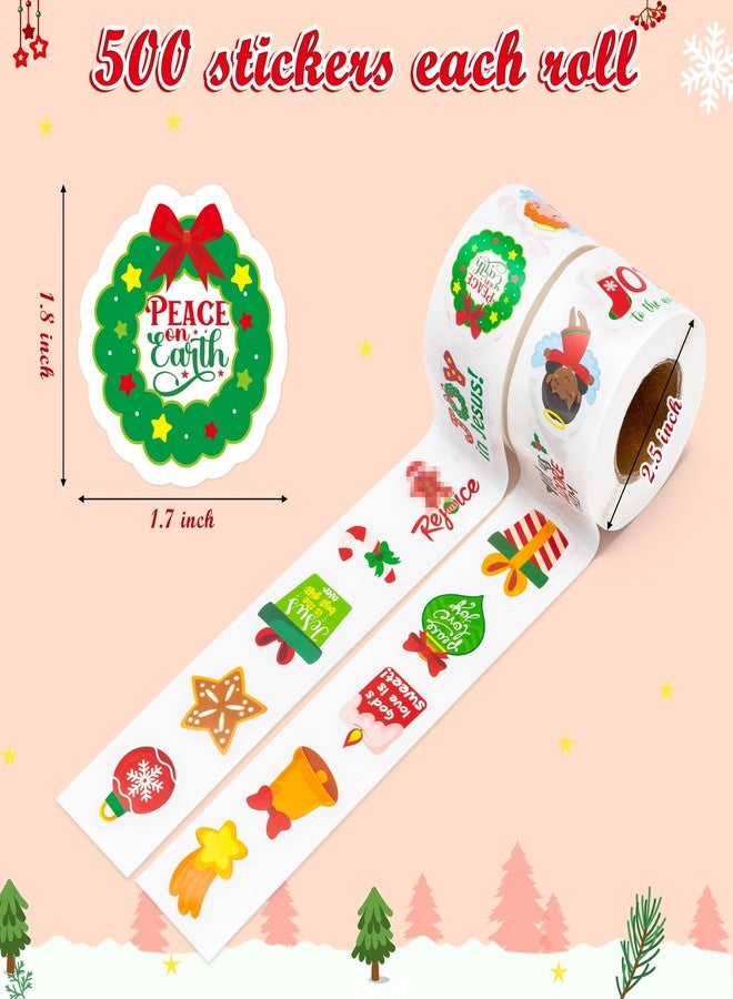 Haooryx 1000pcs Religious Christmas Sticker Rolls, 16 Designs Cartoon Christmas Theme Candy Canes Sticker Decals Cute Educational Christian Sticker for Kids Sunday School VBS Supplies - Image 3