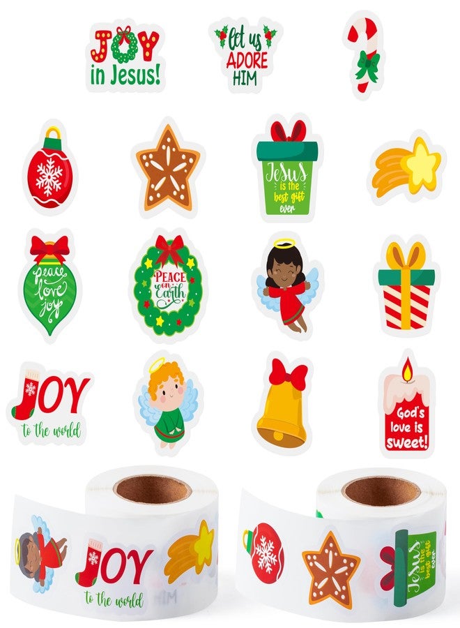 Haooryx 1000pcs Religious Christmas Sticker Rolls, 16 Designs Cartoon Christmas Theme Candy Canes Sticker Decals Cute Educational Christian Sticker for Kids Sunday School VBS Supplies - Image 1