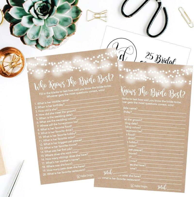 Hadley Designs 25 Kraft Rustic How Well Do You Know The Bride Bridal Wedding Shower Game Cards - Image 3