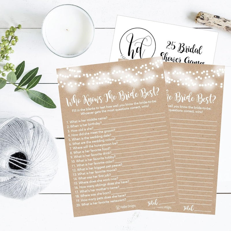 Hadley Designs 25 Kraft Rustic How Well Do You Know The Bride Bridal Wedding Shower Game Cards - Image 2