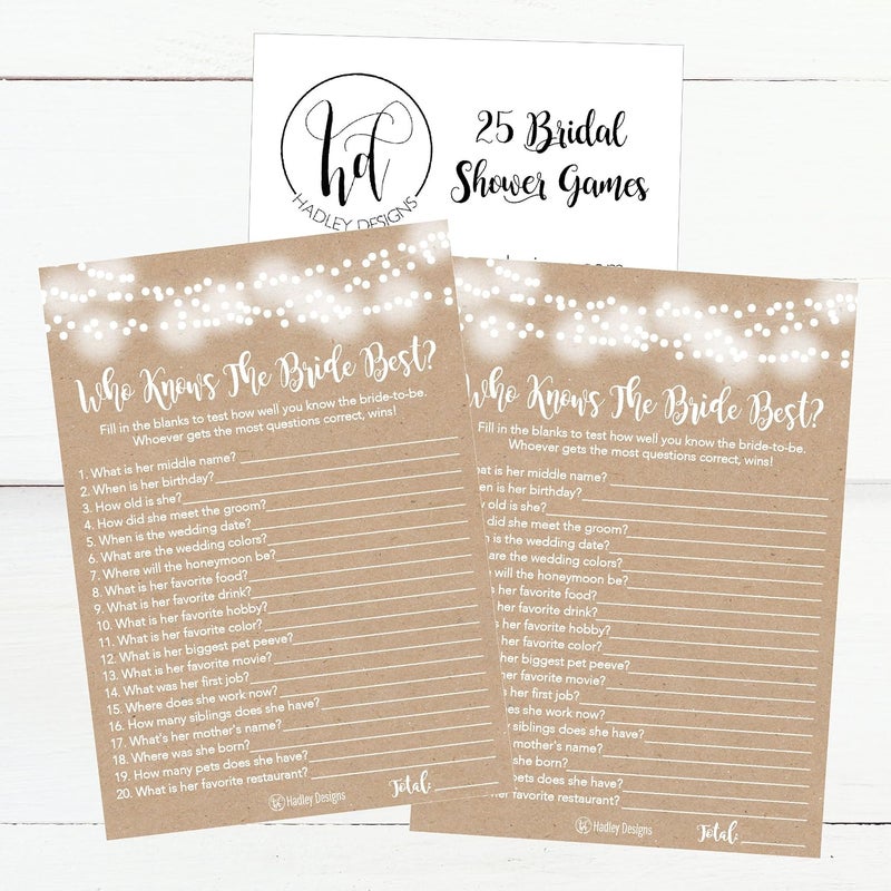 Hadley Designs 25 Kraft Rustic How Well Do You Know The Bride Bridal Wedding Shower Game Cards - Image 4