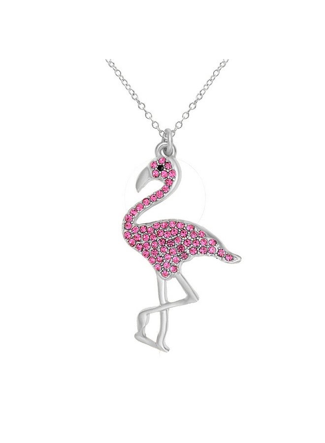 SENFAI Full Rhinestone Flamingo Bird Pendant Necklace For Women 18"(Silver) - Image 1