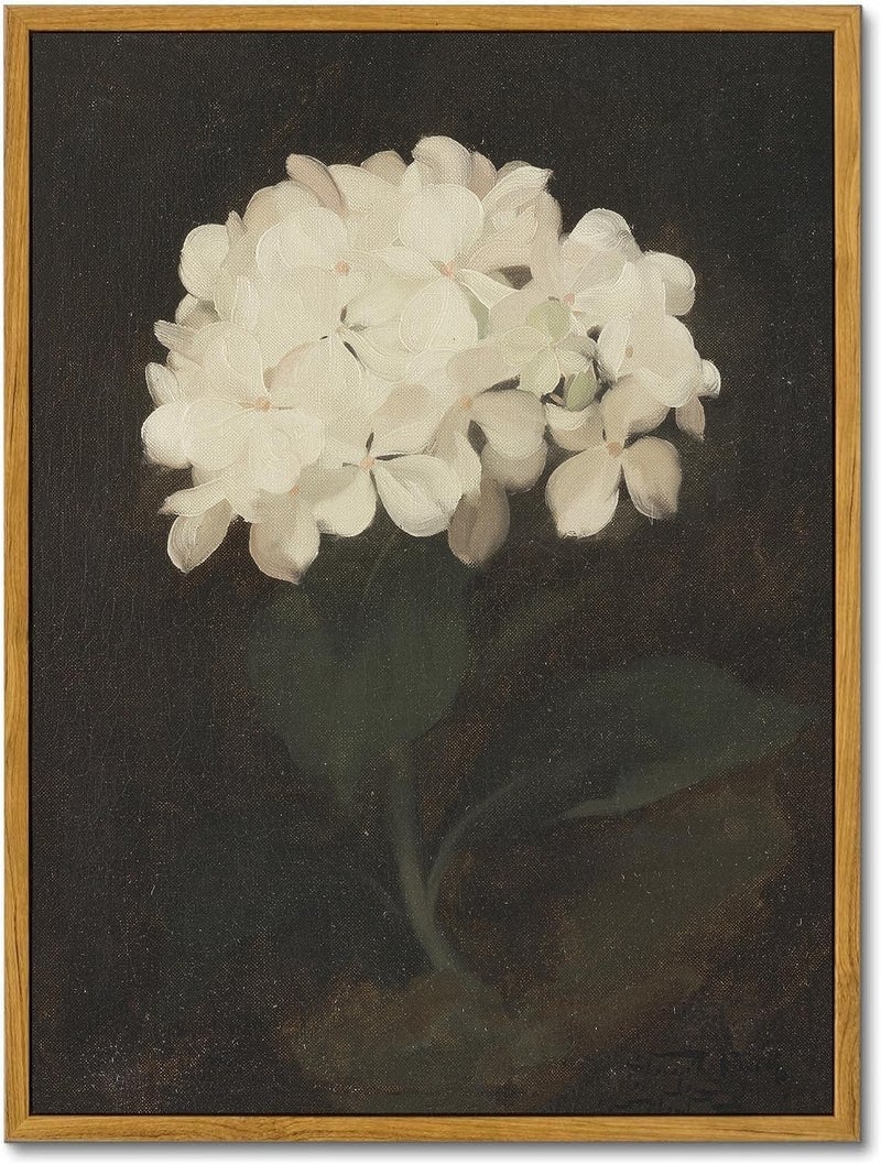 KBKBART Framed Wall Art Vintage Wall Art Room Decor, White Hydrangea Still Life Flower Canvas Oil Painting Prints, Classical Floral Wall Decor, Bedroom Bathroom Pictures Artwork（16“x24 - Image 1
