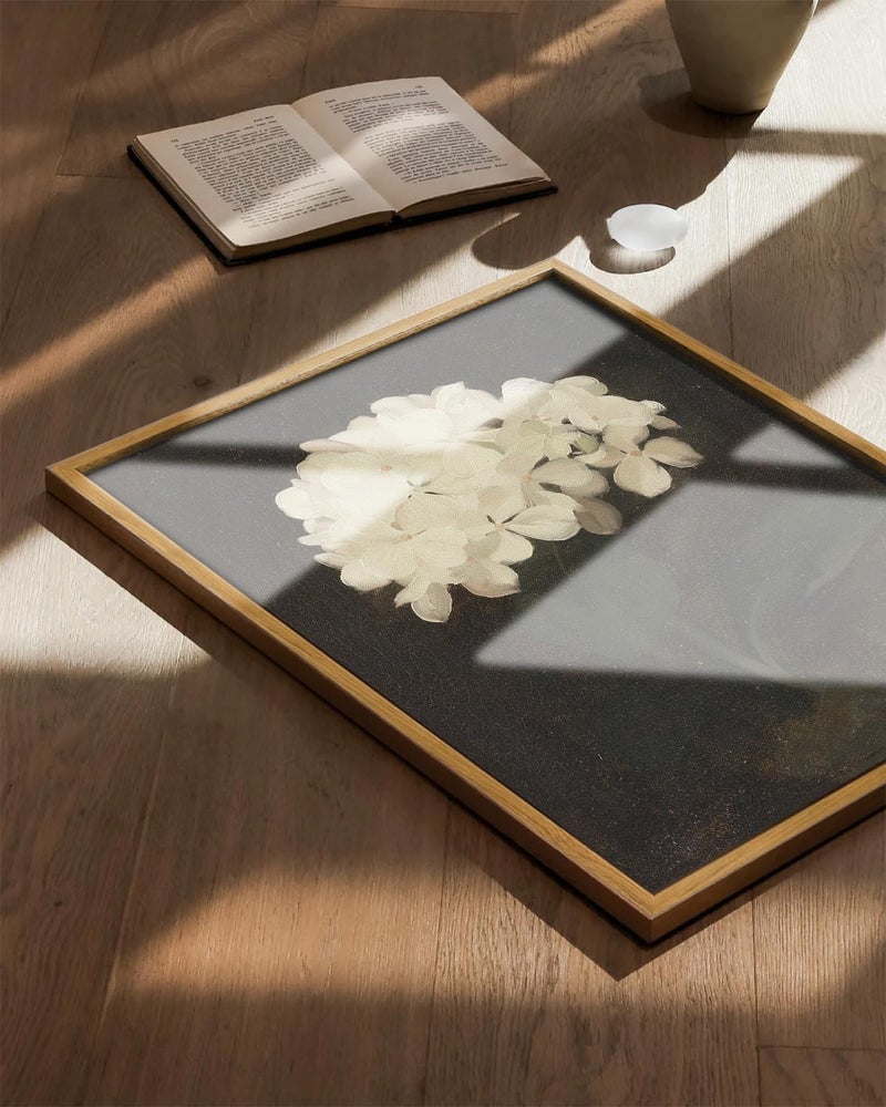 KBKBART Framed Wall Art Vintage Wall Art Room Decor, White Hydrangea Still Life Flower Canvas Oil Painting Prints, Classical Floral Wall Decor, Bedroom Bathroom Pictures Artwork（16“x24 - Image 3