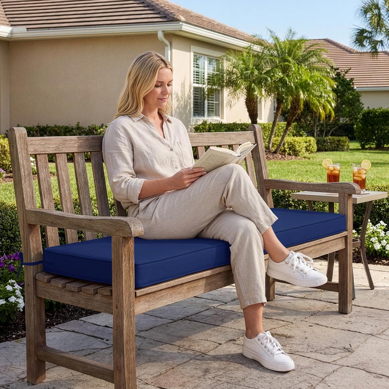 Summsun Outdoor Bench Cushion: Waterproof and Fade Resistant Patio Furniture Cushions - Non-Slip Bench Pad Cushion with Removable Cover for Garden Swing Porch Sofa Settee, 48 x 18 x 3 Inch, Navy Blue - Image 2