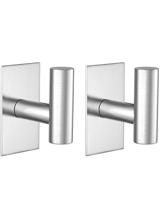 Arabest Wall Towel Hooks, Heavy Duty Sticky Holder Waterproof Towel Hooks for Hanging Coat, Clothes, Closet Hook Wall Mount for Kitchen (Silver, 2 Pack) - Image 1