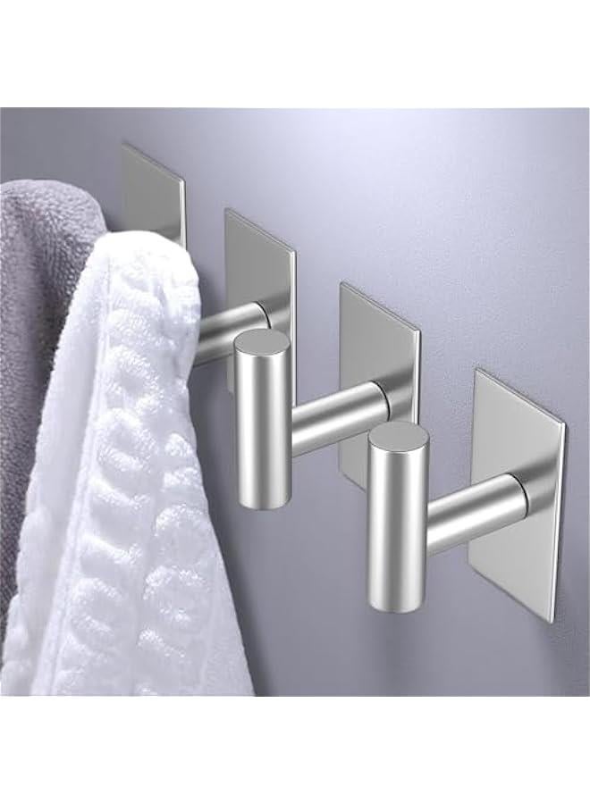 Arabest Wall Towel Hooks, Heavy Duty Sticky Holder Waterproof Towel Hooks for Hanging Coat, Clothes, Closet Hook Wall Mount for Kitchen (Silver, 2 Pack) - Image 2