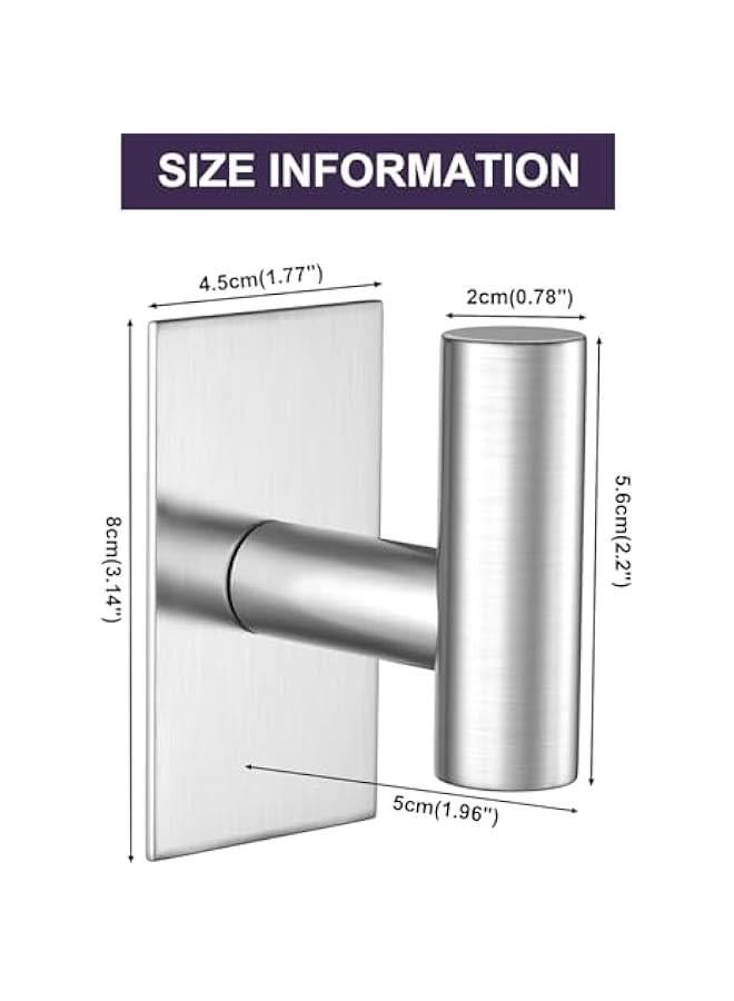 Arabest Wall Towel Hooks, Heavy Duty Sticky Holder Waterproof Towel Hooks for Hanging Coat, Clothes, Closet Hook Wall Mount for Kitchen (Silver, 2 Pack) - Image 4
