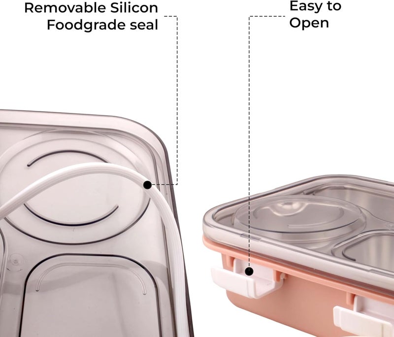 BrainGiggles 3-Compartment Thermal Lunchbox with Removable Inner Tray - Insulated, Leak Proof Bento Box Multifunctional Air Tight Food Container for Kids & Adults for Kids & Adults (Pink) - Image 4