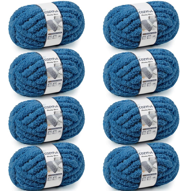 Cozyful Chunky Yarn for Hand Knitting - #10 Chunky Chenille Yarn, Jumbo Big Thick Chunky Yarns for Crocheting, Super Bulky Chunky Knit Blanket Yarns, 8 Skein (25 yds 8 oz Each Skein), Indigo - Image 1