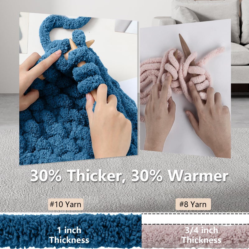 Cozyful Chunky Yarn for Hand Knitting - #10 Chunky Chenille Yarn, Jumbo Big Thick Chunky Yarns for Crocheting, Super Bulky Chunky Knit Blanket Yarns, 8 Skein (25 yds 8 oz Each Skein), Indigo - Image 3