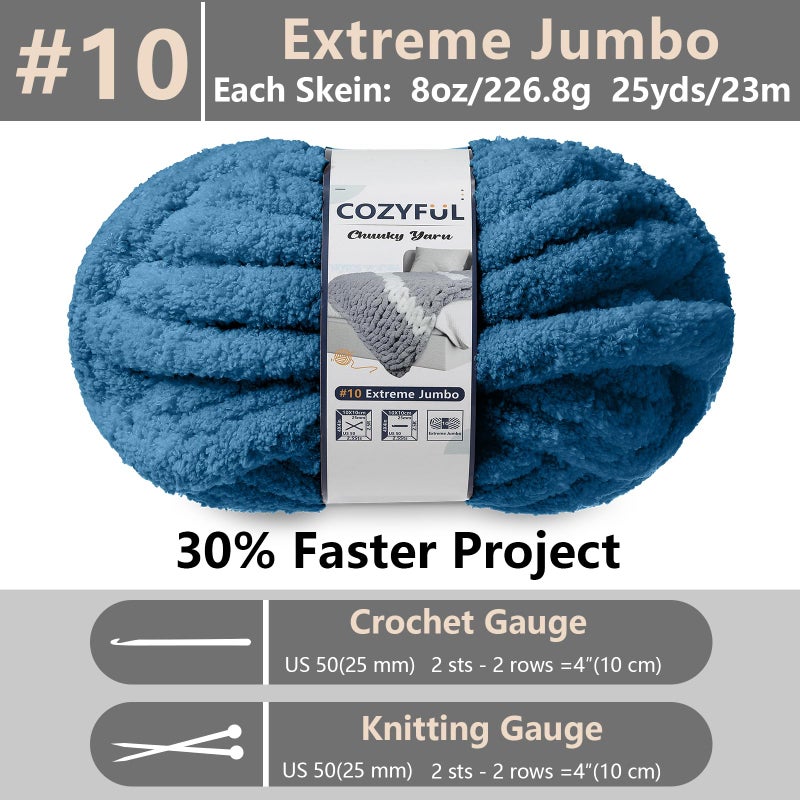 Cozyful Chunky Yarn for Hand Knitting - #10 Chunky Chenille Yarn, Jumbo Big Thick Chunky Yarns for Crocheting, Super Bulky Chunky Knit Blanket Yarns, 8 Skein (25 yds 8 oz Each Skein), Indigo - Image 2